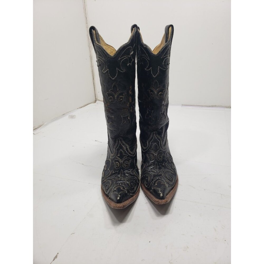 Classic Black Embroidered Women's Heeled Boots